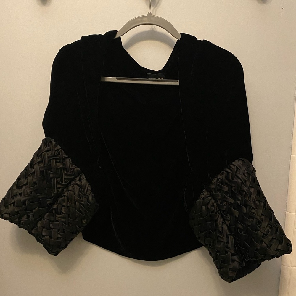 Giorgio Armani Velvet Silk Pleated-Sleeves Shawl